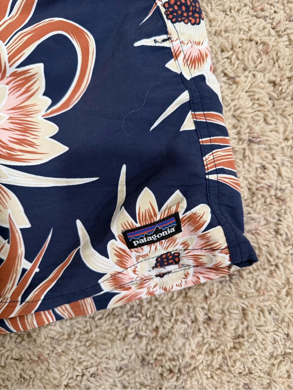 Patagonia Navy Floral Shorts with Rust and Cream Print - Picture 3 of 5